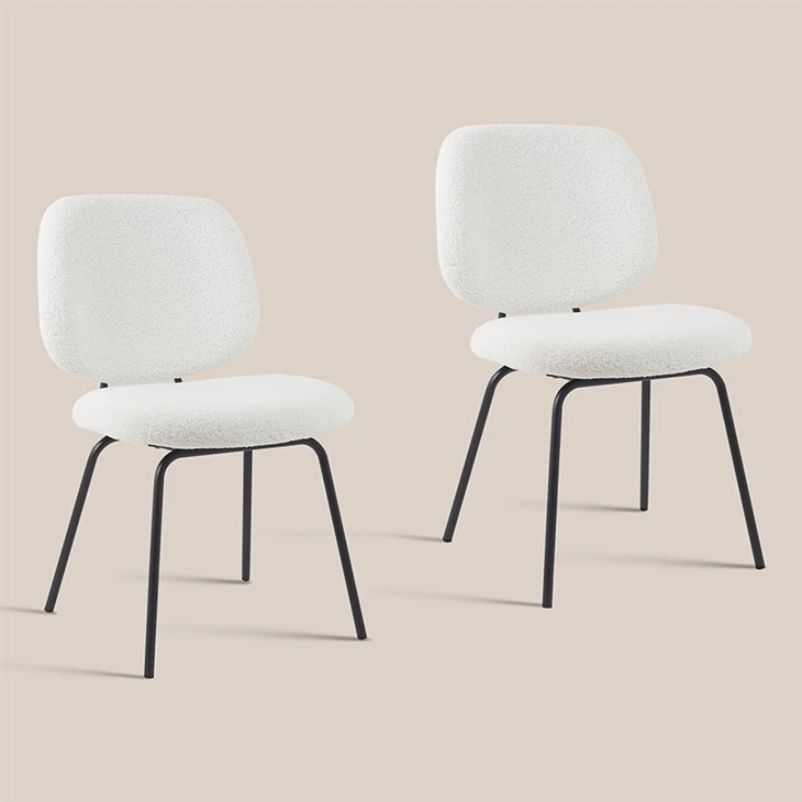 2024 Sherpa Modern Home Furniture White Boucle Dining Chairs With Black Legs Fabric Leisure Accent Side Chair For Living Room